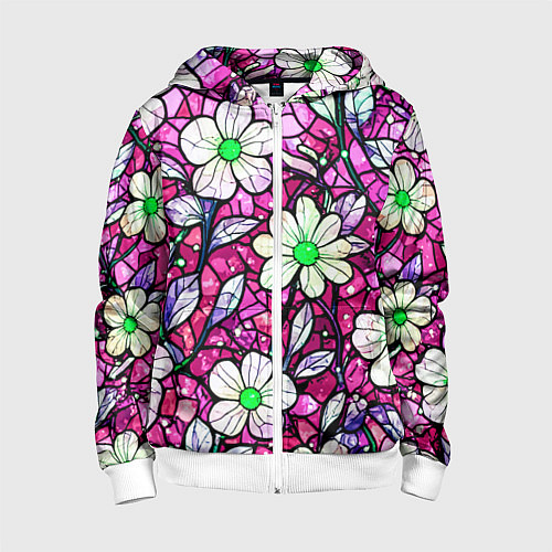 Детская толстовка на молнии Цветочный розовый витраж / 3D-Белый – фото 1