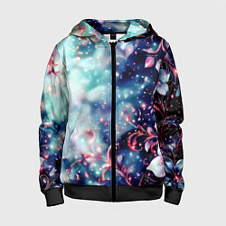 Детская толстовка на молнии Магические цветы сине-зелёный