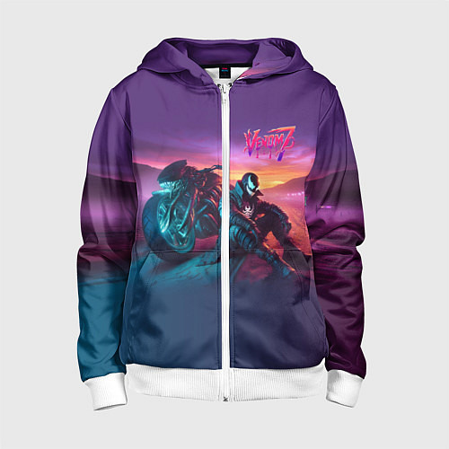 Детская толстовка на молнии Venom near his motorcycle - ai art fantasy / 3D-Белый – фото 1