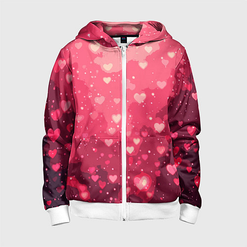 Детская толстовка на молнии Розовый с сердечками паттерн / 3D-Белый – фото 1