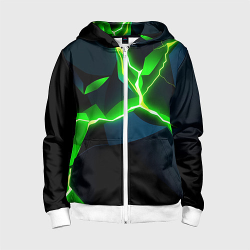 Детская толстовка на молнии Neon green glow / 3D-Белый – фото 1