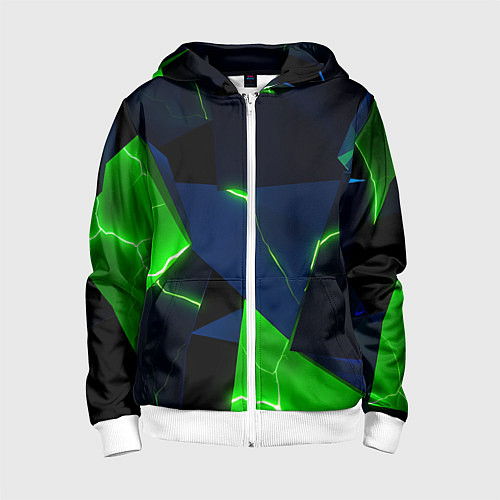 Детская толстовка на молнии Neon tile green / 3D-Белый – фото 1