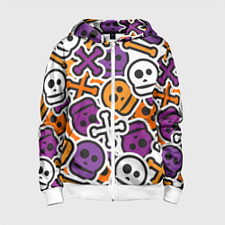 Толстовка на молнии детская Funny skulls, цвет: 3D-белый