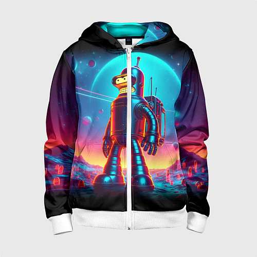 Детская толстовка на молнии Космонавт Бендер на неоновой планете / 3D-Белый – фото 1