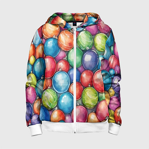 Детская толстовка на молнии Россыпь новогодних шаров / 3D-Белый – фото 1