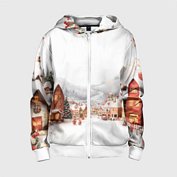 Толстовка на молнии детская Новогодняя улица, цвет: 3D-белый