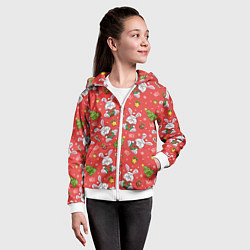 Толстовка на молнии детская Новогодний паттерн с зайчиком, цвет: 3D-белый — фото 2