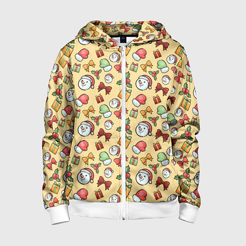 Детская толстовка на молнии Новогодний паттерн / 3D-Белый – фото 1