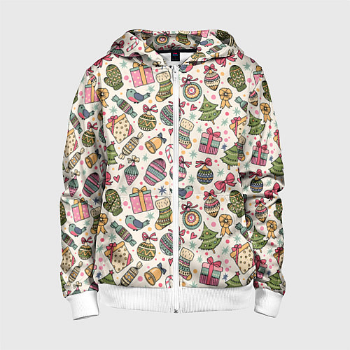 Детская толстовка на молнии Новогодний паттерн / 3D-Белый – фото 1