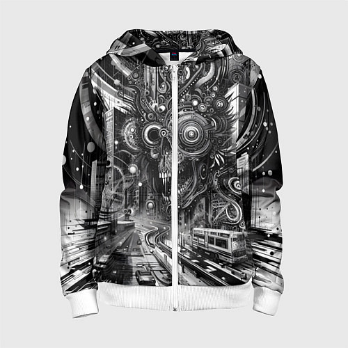 Детская толстовка на молнии Cyber urban skull - ai art fantasy / 3D-Белый – фото 1