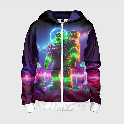 Детская толстовка на молнии Космонавт Шрук в неоновом скафандре на загадочной / 3D-Белый – фото 1