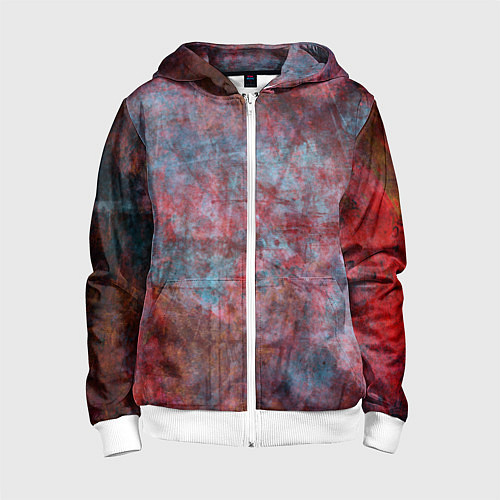 Детская толстовка на молнии Абстракция - red rust on blue / 3D-Белый – фото 1