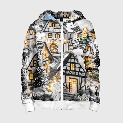Детская толстовка на молнии Объемные новогодние дома / 3D-Белый – фото 1