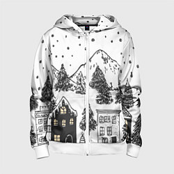 Детская толстовка на молнии Заснеженный черно-белый город