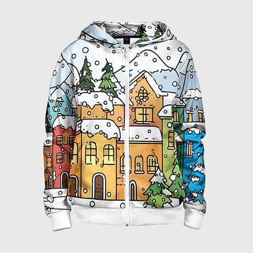Детская толстовка на молнии Новогодний снегопад / 3D-Белый – фото 1