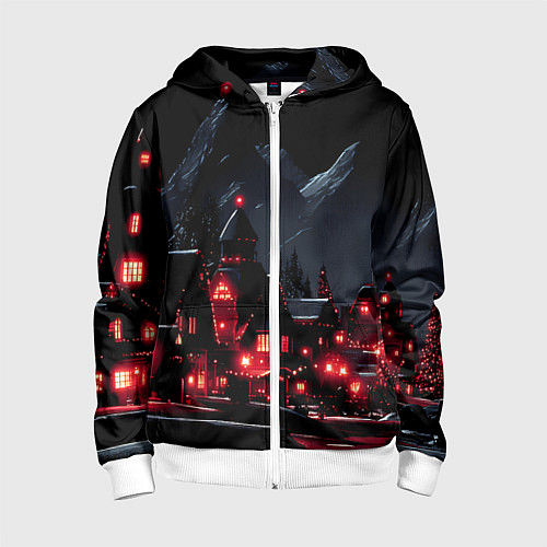 Детская толстовка на молнии Новогодняя ночь и красные гирлянды / 3D-Белый – фото 1