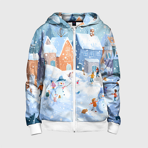 Детская толстовка на молнии Предновогодний день во дворе / 3D-Белый – фото 1