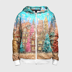 Детская толстовка на молнии Новогодний город в блестках