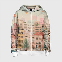 Детская толстовка на молнии Объемный новогодний город