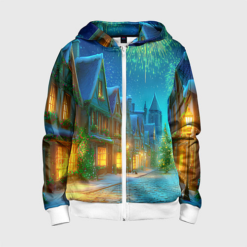 Детская толстовка на молнии Праздничный новогодний салют / 3D-Белый – фото 1