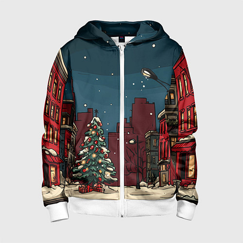 Детская толстовка на молнии Новогодняя ночь / 3D-Белый – фото 1