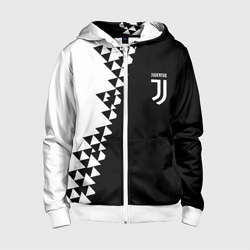 Детская толстовка на молнии Juventus черно белая геометрия текстура / 3D-Белый – фото 1