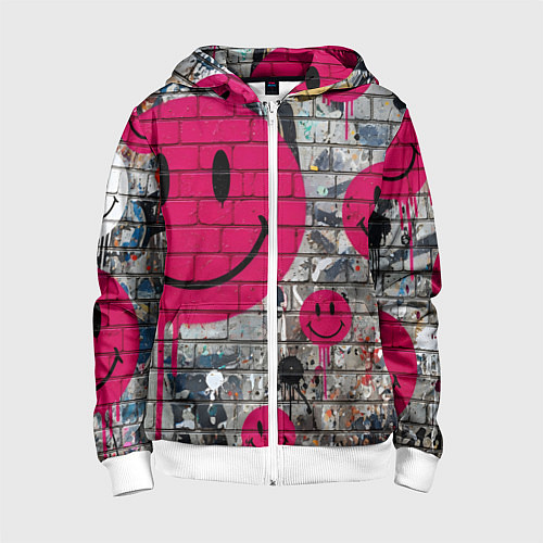 Детская толстовка на молнии Розовые смайлы граффити / 3D-Белый – фото 1