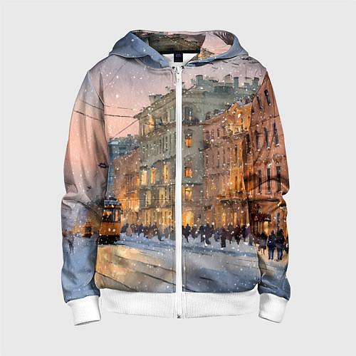 Детская толстовка на молнии Зимний Санкт-Петербург / 3D-Белый – фото 1
