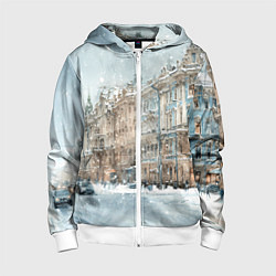 Толстовка на молнии детская Снежный день в Санкт-Петербурге, цвет: 3D-белый