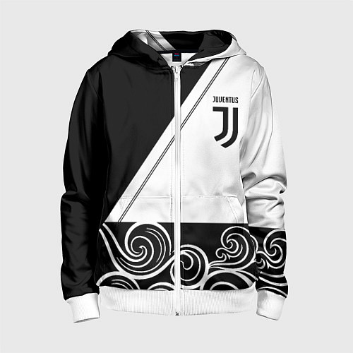 Детская толстовка на молнии Ювентус геометрия полосы текстура / 3D-Белый – фото 1