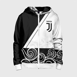 Толстовка на молнии детская Ювентус геометрия полосы текстура, цвет: 3D-белый