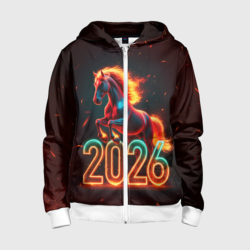 Детская толстовка на молнии Светящаяся лошадь 2026 / 3D-Белый – фото 1