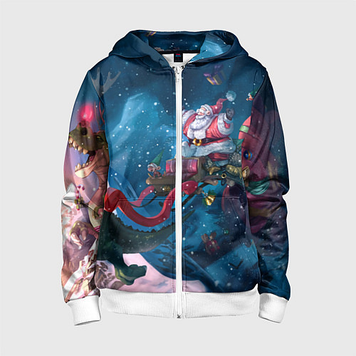 Детская толстовка на молнии Санта с динозавром / 3D-Белый – фото 1