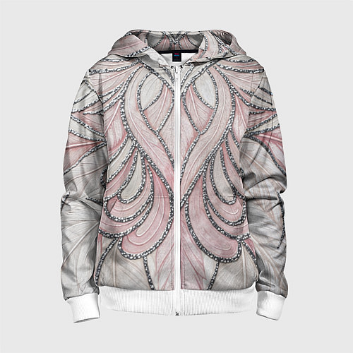 Детская толстовка на молнии Нежно розовый орнамент из перьев / 3D-Белый – фото 1