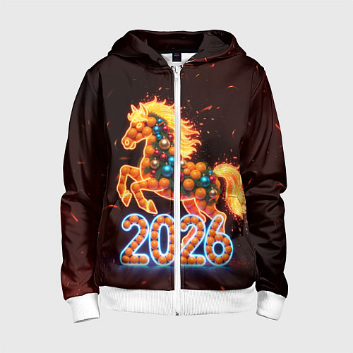 Детская толстовка на молнии Праздничная лошадь / 3D-Белый – фото 1