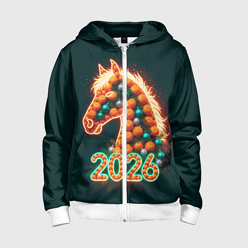 Детская толстовка на молнии Праздничная лошадь 2026 / 3D-Белый – фото 1