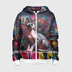 Детская толстовка на молнии Кот Петерболд на фоне граффити