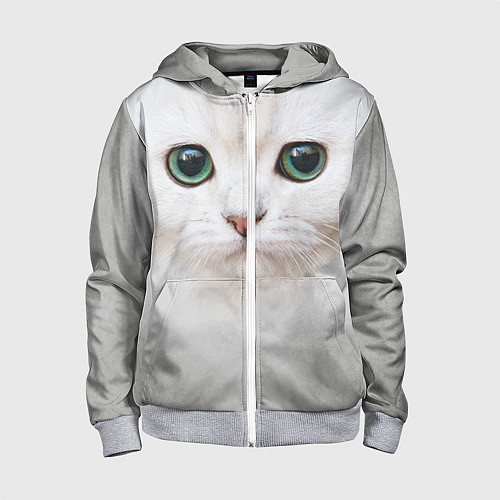 Детская толстовка на молнии Белый котик / 3D-Меланж – фото 1