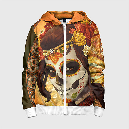Детская толстовка на молнии Девушка. Сахарный череп / 3D-Белый – фото 1