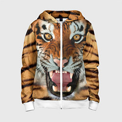 Толстовка на молнии детская Взгляд тигра, цвет: 3D-белый