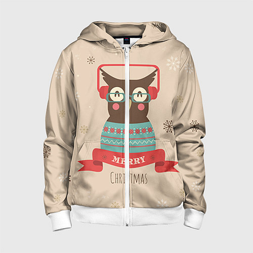 Детская толстовка на молнии Сова в наушниках / 3D-Белый – фото 1