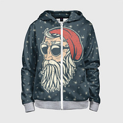 Толстовка на молнии детская Санта хипстер, цвет: 3D-меланж