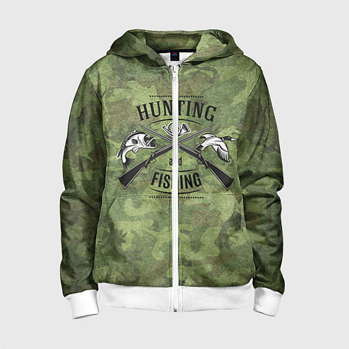 Детская толстовка на молнии Hunting & Fishing / 3D-Белый – фото 1