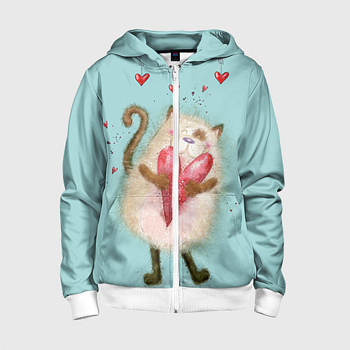 Детская толстовка на молнии Котик / 3D-Белый – фото 1
