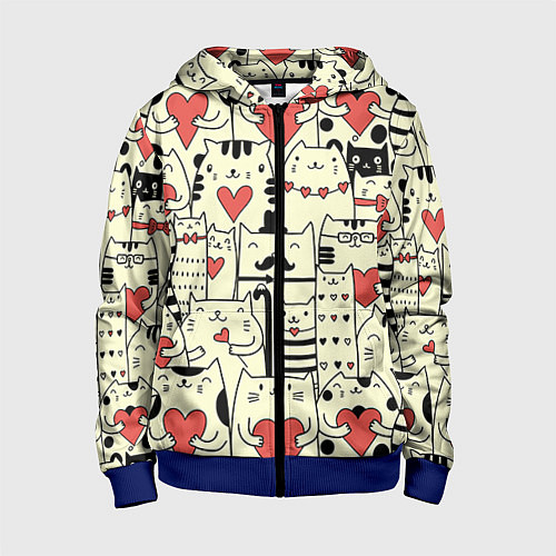 Детская толстовка на молнии Любящие котики / 3D-Синий – фото 1