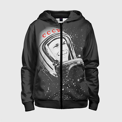 Детская толстовка на молнии Гагарин в космосе / 3D-Черный – фото 1