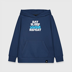 Толстовка детская хлопковая Eat sleep swim repeat, цвет: тёмно-синий