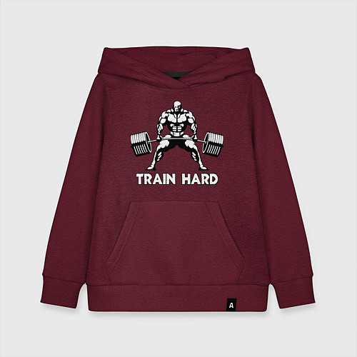 Детская толстовка-худи Train hard тренируйся усердно / Меланж-бордовый – фото 1