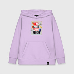 Толстовка детская хлопковая EAT SLEEP GAME REPEAT, цвет: лаванда