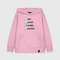 Толстовка детская хлопковая Eat Sleep Anime Repeat, цвет: светло-розовый